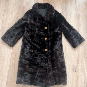Luxury Vintage Black Genuine MINK‎ Fur Jacket Coat Gold Tone Buttons